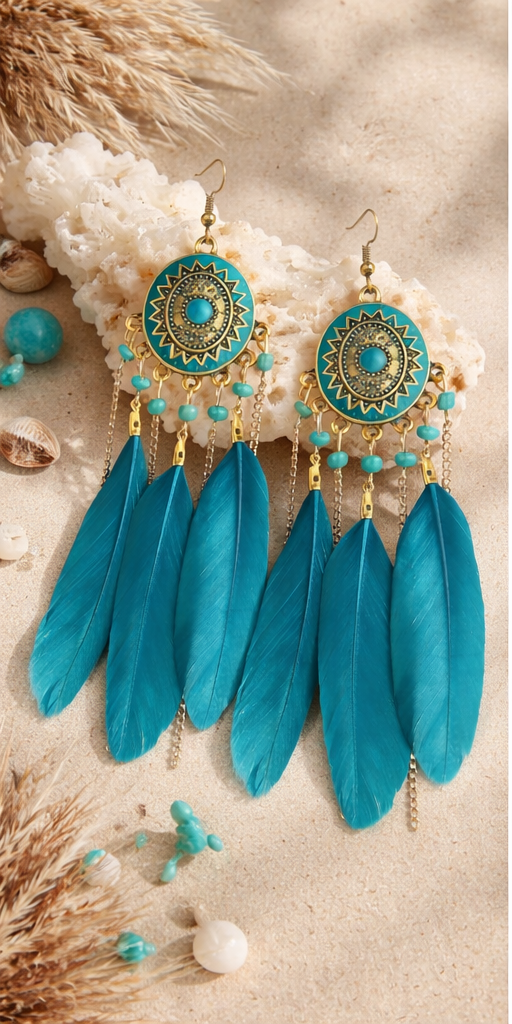 Bohemian Turquoise Dreamcatcher Chain Earrings