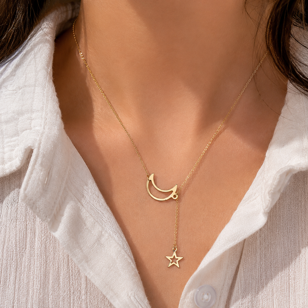 Moon and Star Charm Golden Necklace
