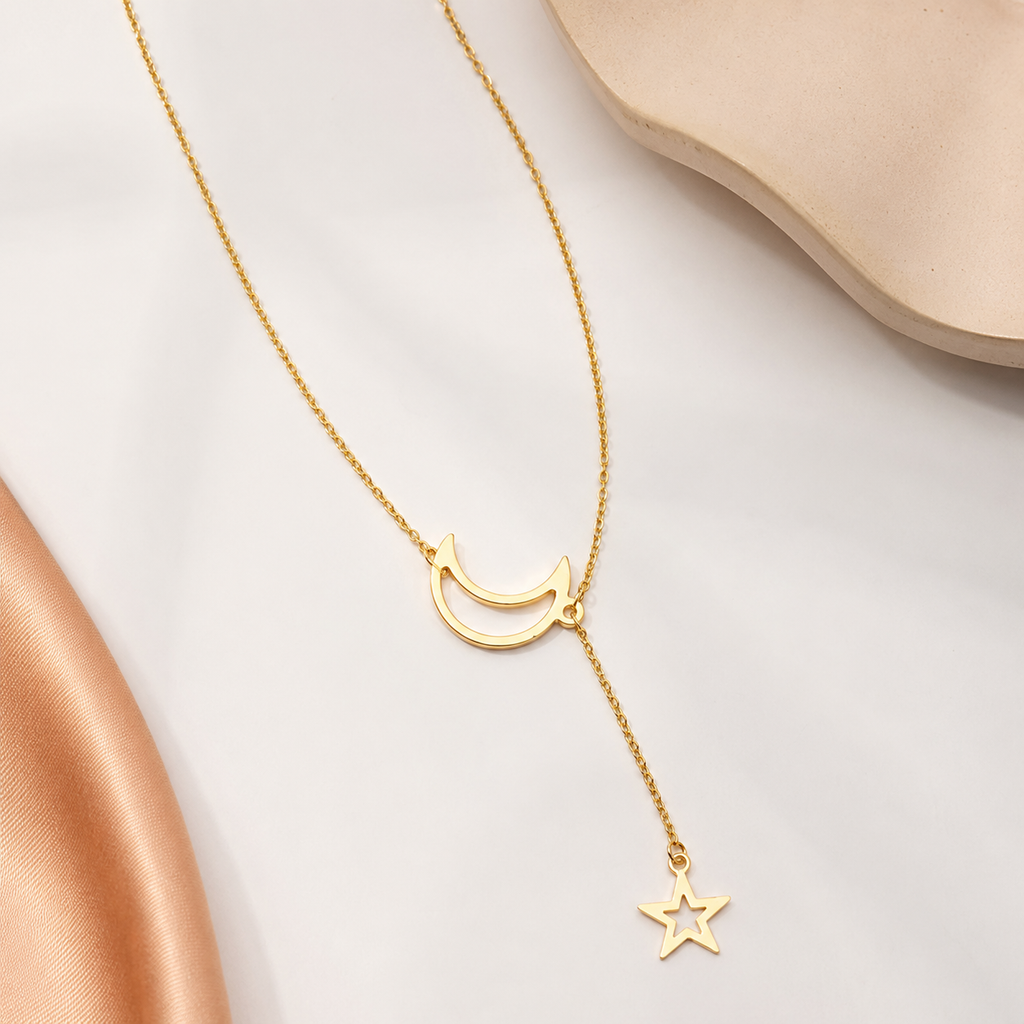 Moon and Star Charm Golden Necklace