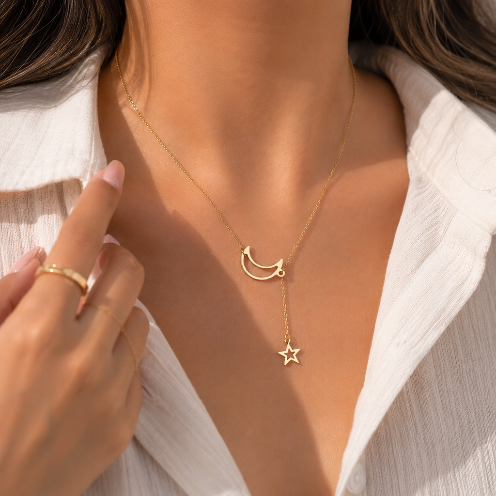 Moon and Star Charm Golden Necklace