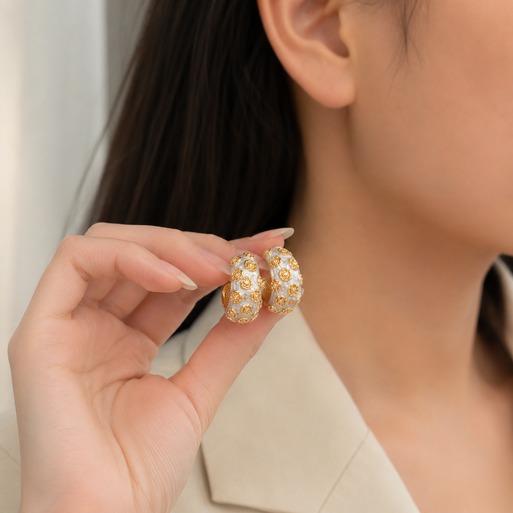 Enamel Flower Hoop Earrings