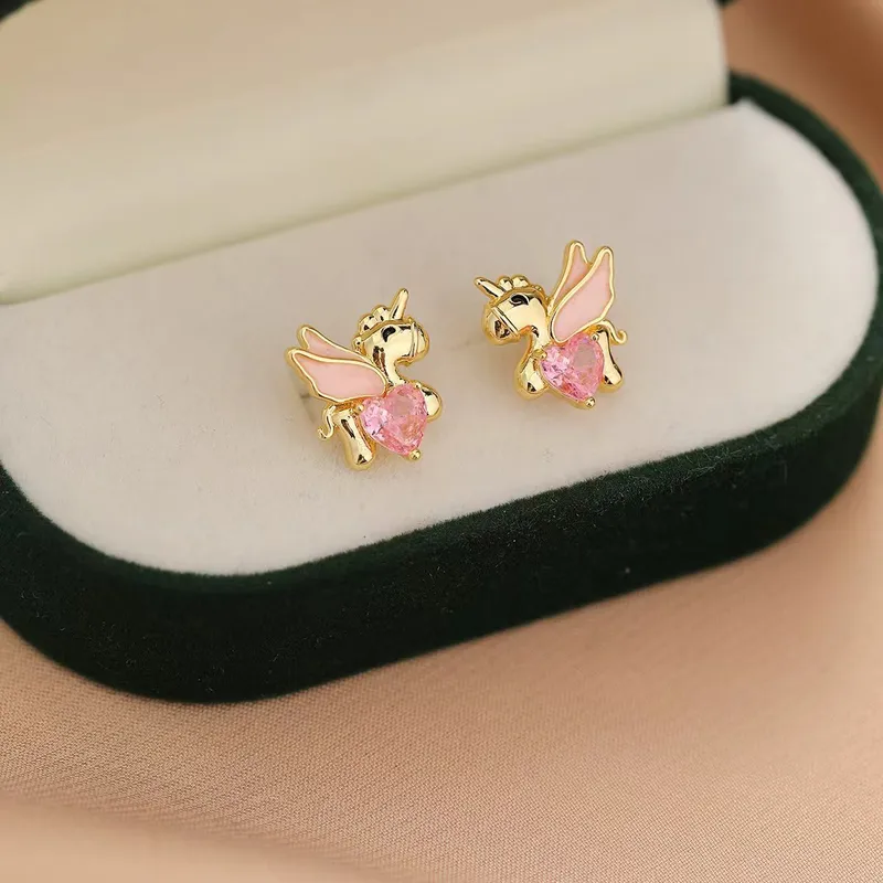 Pink Unicorn Heart Studs