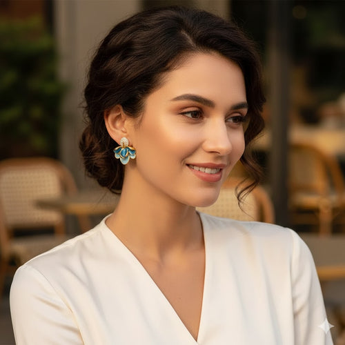 Azure Bloom Pearl Statement Earrings